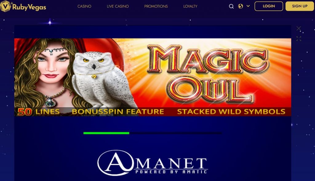 Play Magic Owl slot machine at Ruby Vegas Online Casino